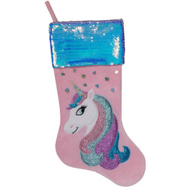20.5" Pink Velvet Unicorn With Sequins Christmas Stocking