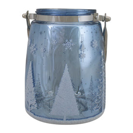 6.25" Shiny Blue and Silver Winter Forest and Snowflake Christmas Flameless Candle Lantern