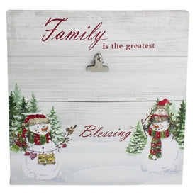 10" Lighted Snowman Family Blessing Christmas Canvas Wall Art with Photo Clip