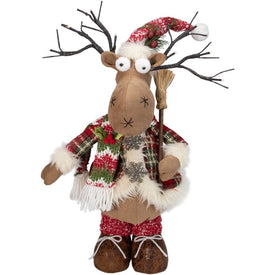 22" Winter Ready Plaid Standing Christmas Moose Figure with LED Antler