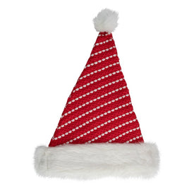 17" Red and White Striped Santa Hat With Pom-Pom