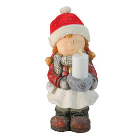 17" Pre-Lit Red and White Clad Girl Holding a Candle Christmas Figurine