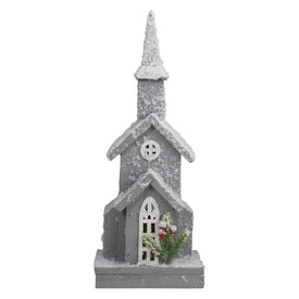 16" Lighted White and Gray Snowy Church Christmas Tabletop Decoration