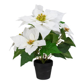 14.5" White and Brown Artificial Christmas Poinsettia Flower Plant with Pot
