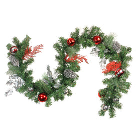 6' x 8" Unlit Red Ornaments and Pine Cone Artificial Christmas Garland