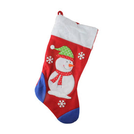 19' Red and Blue Plush Cuff Snowman Christmas Stocking