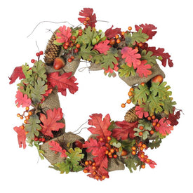 18" Autumn Harvest Acorn Berry and Burlap Rustic Thanksgiving Wreath