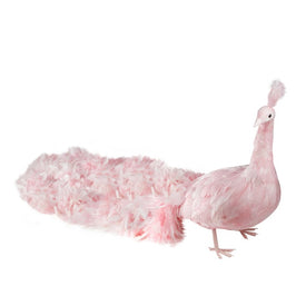 55" Life-Size Pink Peacock with Closed Tail Feathers Decoration