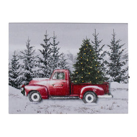 8" Lighted Christmas Tree in a Red Truck Tabletop Canvas Art