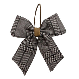 19" Black and White Plaid Two Loop Christmas Bow Decoration