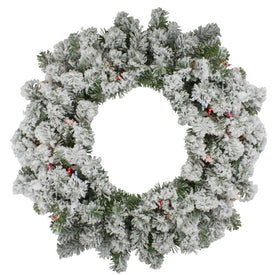 24" Pre-Lit Heavily Flocked Pine Artificial Christmas Wreath - Multi-Color Lights