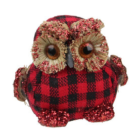 3.5" Red and Black Buffalo Plaid Table-Top Embellished Owl