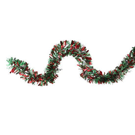 12' Unlit Shiny Red and Silver Christmas Tinsel Garland