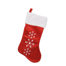 19" Red and White Snowflake Embroidered Christmas Stocking