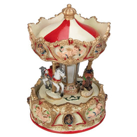 6.5" Ivory and Gold Animated Musical Clown and Cupid Carousel Tabletop Decoration