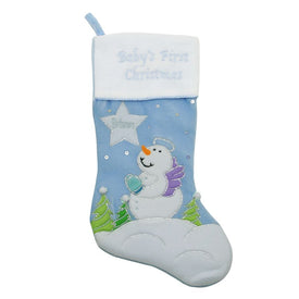 20" Blue Baby's First Christmas Velveteen Snowman Angel Christmas Stocking