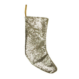17.5" Gray and White Sequins Accented Christmas Stocking