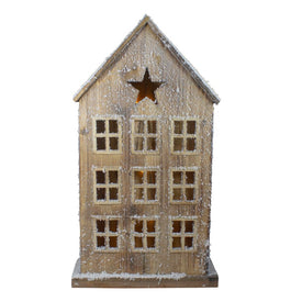 30" Snow-Covered Rustic Wooden House Christmas Tabletop