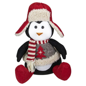 12" Red White and Gray Sitting Winter Penguin Christmas Tabletop Decoration