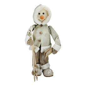 21.5" White and Brown Skiing Snowman Christmas Figure Decoration