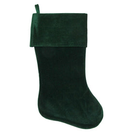 18" Traditional Solid Green Velvet Hanging Christmas Stocking