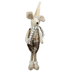 17" Beige and Brown Standing Boy Mouse in Plaid Dress Christmas Tabletop Figurine