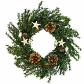 9.8" Unlit Green Pine Cones and Stars Christmas Wreath