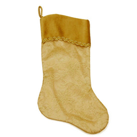 20" Gold and Brown Glittered Poinsettia Christmas Stocking