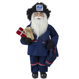 17" Blue and Red United States Postal Service Standing Santa Claus Christmas Figure