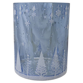 6.25" Shiny Blue and Silver Winter Forest and Snowflake Flameless Candle Holder