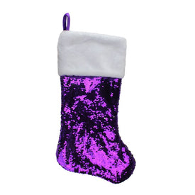 23.25" Purple and Silver Reversible Sequined Christmas Stocking with Faux Fur Cuff