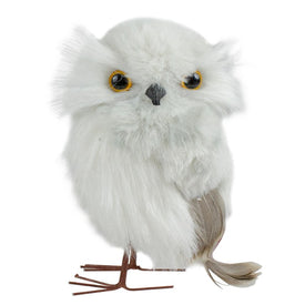 5" White and Brown Plush Owl Christmas Tabletop Figurine