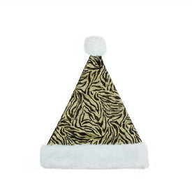 Black and Gold Zebra Print Unisex Adult Christmas Santa Hat Costume Accessory - Medium