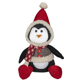 15" Red White and Gray Sitting Winter Penguin Christmas Tabletop Decoration