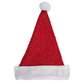 17" Red and White Striped Santa Hat With Pom-Pom and Cuffed Faux Fur