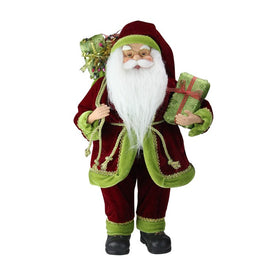 16" Red and Green Standing Santa Claus with Gift Bag Christmas Figurine