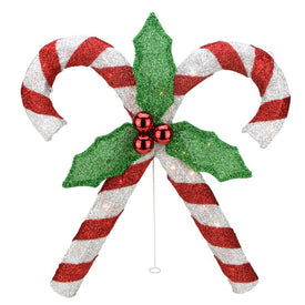 26" Red and White Double Candy Cane Lighted Outdoor Christmas Decor