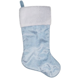 20.5" Blue and White Sheer Organza Christmas Stocking with Faux Fur Cuff