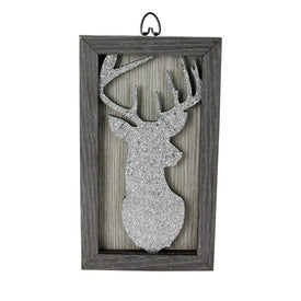 10.25" Silver Glittered Buck Silhouette Box Framed Christmas Wall Hanging