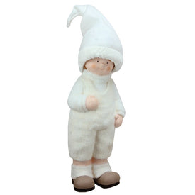 19" White and Beige Winter Boy with Tall Hat Christmas Tabletop Figure