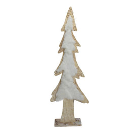 14.5" Brown and White Wooden Tree Christmas Tabletop Decor