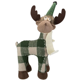 14" Tan and Green Buffalo Plaid Standing Moose Christmas Decoration