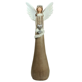 24" Brown and White Angel with Heart Christmas Tabletop Figurine