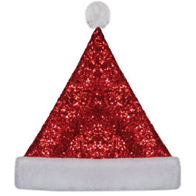 15" Red and White Sequin Christmas Santa Claus Hat - Adult Size M