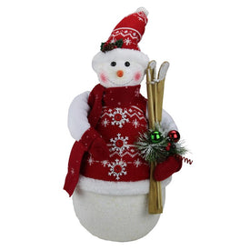 20" Red and White Sparkling Snowman Christmas Figurine