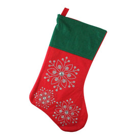 19" Red and Green Felt Christmas Stocking with Snowflakes