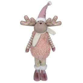 26" Pink and Beige Standing Boy Moose Christmas Tabletop Figurine