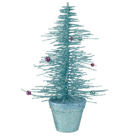 11" Unlit Potted Glittered Spike Tabletop Artificial Christmas Tree