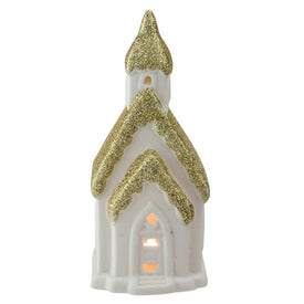 6" Home Sweet Home White and Gold Ceramic House with Light Figurine