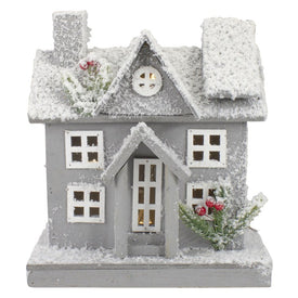 Lighted White and Gray Snowy House Christmas Tabletop Decoration